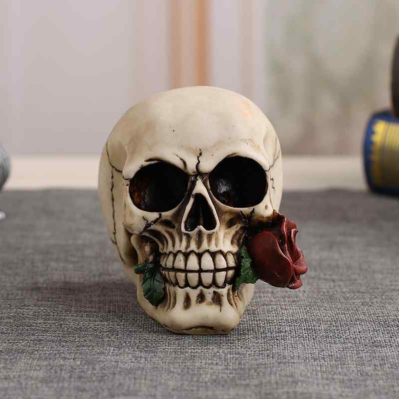 置物 骸骨 スカル ヘッド モデル 樹脂 バラ 薔薇 オブジェ 雑貨 ホラー 個性的 インテリア バー 飾り