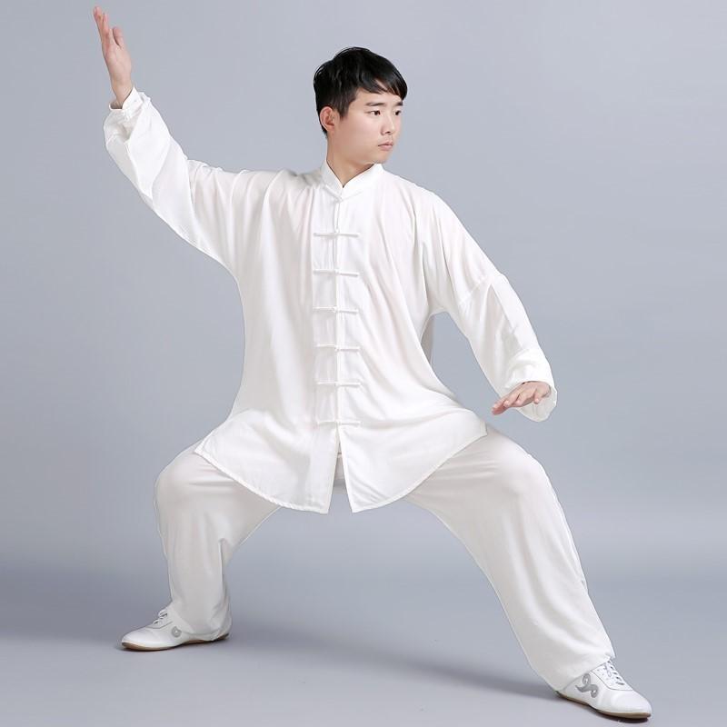 太極拳ウェア ユニセックス 長袖 太極拳服 演舞服 武術 中国風 練習着 舞台衣装 ポリエステル 快適素材 白 ホワイト