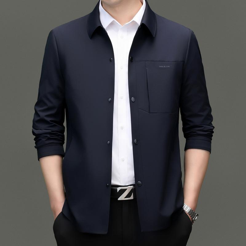 ジャケット メンズ 春秋 襟付き カジュアル アウター 紳士 40代 50代 スタイリッシュ シンプル 無地 通気性 耐摩耗 スッキリ 薄手 スナップボタン