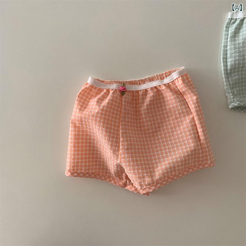 bloomelierのショートパンツ キッズ ベビー 女の子 男の子 夏 コットン 薄手 チェック柄 ウエストゴム ボトムス カジュアル かわいい おしゃれ｜アングル2
