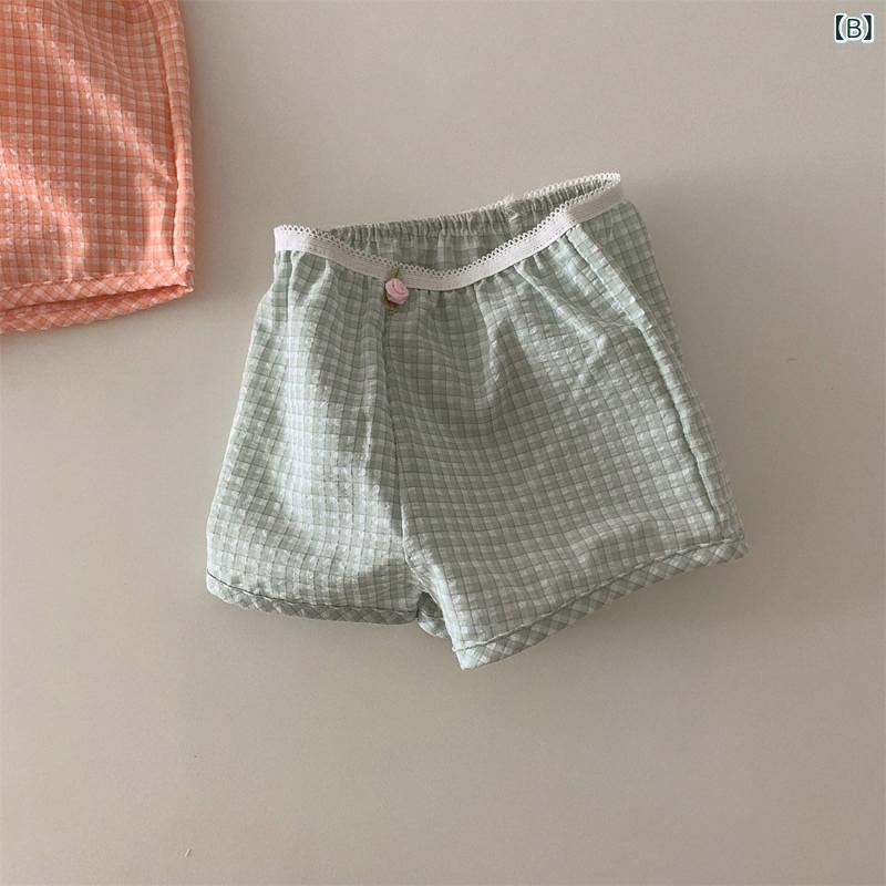 bloomelierのショートパンツ キッズ ベビー 女の子 男の子 夏 コットン 薄手 チェック柄 ウエストゴム ボトムス カジュアル かわいい おしゃれ｜アングル3