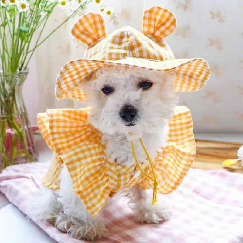 ペット用帽子 犬 猫 通用 春夏秋冬 紫外線対策 耳穴付き 日よけ チェック柄 かわいい 帆布素材 お散歩 お出かけ 軽量