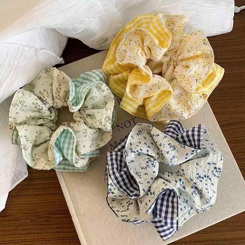 ヘアゴム レディース シュシュ ドット柄 花柄 ボリューム レース ダブル レイヤー...