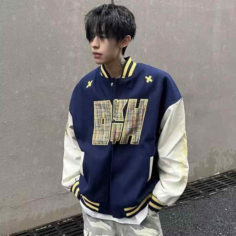 ジャケット メンズ レディース 男女兼用 棒球服風 長袖 アウター スタジャン バイカラー 切り替え 秋冬 ルーズ 防寒 カジュアル