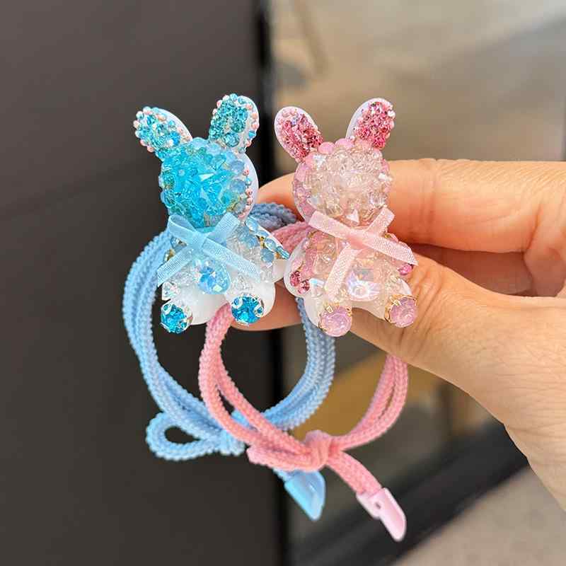 ヘアゴム キッズ 女の子 ウサギ ラインストーン 髪飾り ヘアアクセサリー 髪留め ...