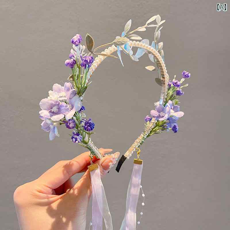 bloomelierのカチューシャ キッズ 女の子 ヘアアクセサリー 髪飾り 花柄 蝶結び リボン フリンジ チャイナドレス用 和風 古風 レトロ かわいい プリンセス お祭り 卒園式 七五三 発表会｜アングル2