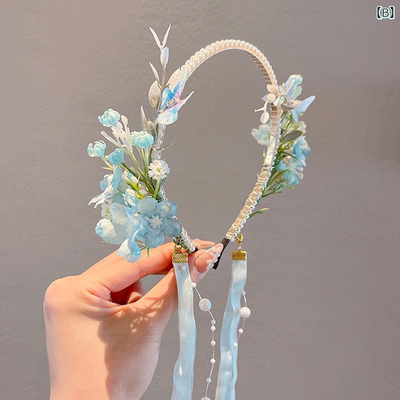 bloomelierのカチューシャ キッズ 女の子 ヘアアクセサリー 髪飾り 花柄 蝶結び リボン フリンジ チャイナドレス用 和風 古風 レトロ かわいい プリンセス お祭り 卒園式 七五三 発表会｜アングル3