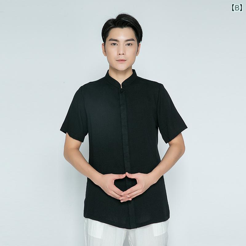 太極拳服 メンズ 武術 演舞服 ショート丈 練習着 伝統衣装 無地 軽量 通気性 ゆったり