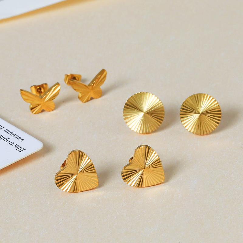 耳飾 レディース ハート 蝶 電気メッキ加工 サージカルステンレス フープピアス スタッドピアス ゴールドカラー 金属アレルギー対応 華奢 シンプル オフィス 通勤用 カジュアル