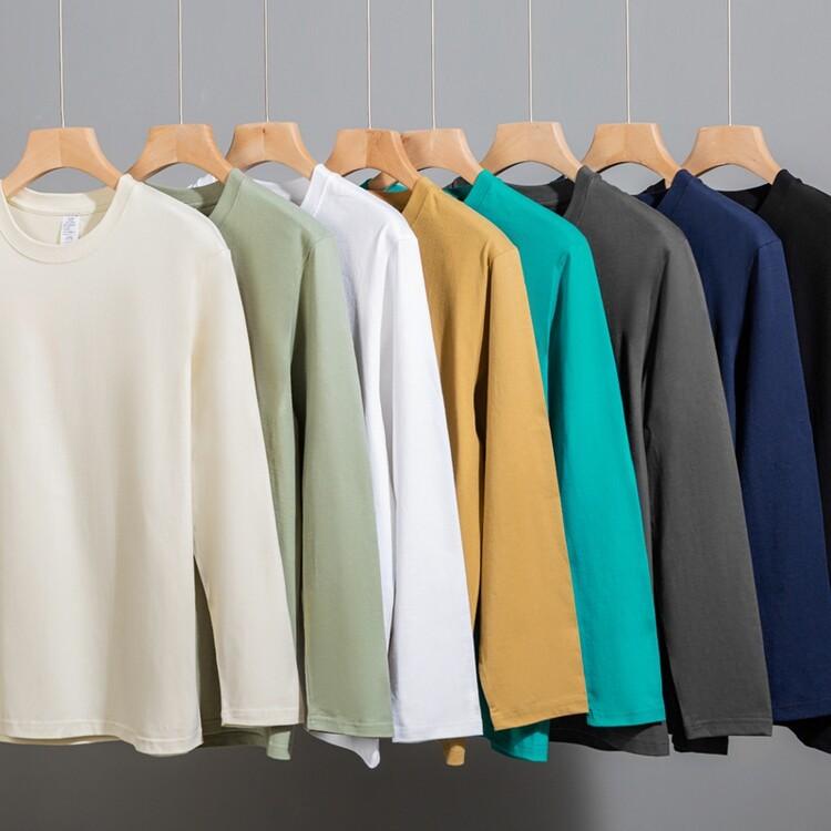 T-shirt de mangas largas hombres señoras pesadas gruesas manos algodón collar de cuero con el cuello redondo ronda T interior suave ventilación casual relajante primavera otoño