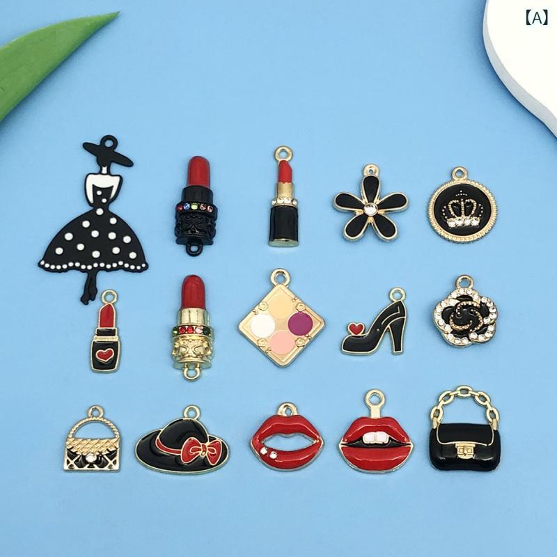 チャーム レディース エナメル かわいい 女の子 バッグ コスメ 口紅 モチーフ DIY ペンダント アクセサリーパーツ 15個セット ブレスレット キーホルダー ハンドメイド 手芸材料 bloomelier-10717816 bloomelier サンプル画像2