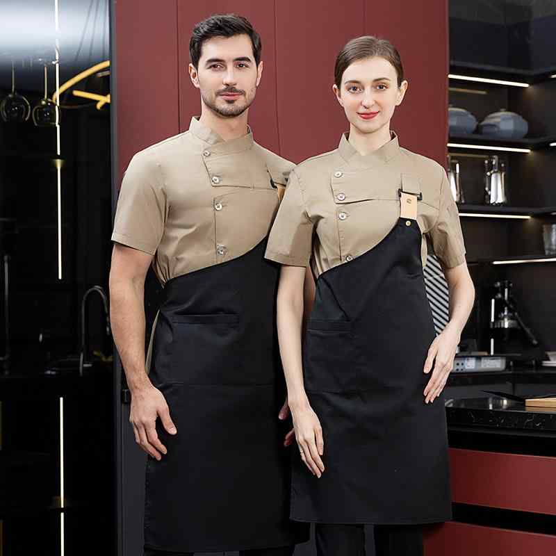・カテゴリ: シェフ服（アウター）・機能: 吸湿速乾・主な素材: ポリエステル70%、綿30%・カラー展開: カーキ、ブラック、ホワイト、グレー・サイズ展開: M、L、XL、XXL、XXXL、4XL・着用対象: ユニセックス