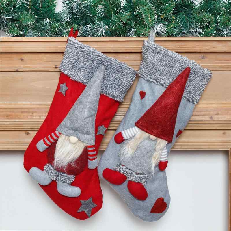 クリスマスソックス クリスマス 飾り付け ノーム トムテ 顔なし サンタ オーナメント 大きい 靴下 キャンディバッグ ギフトバッグ プレゼント袋 装飾 布製 部屋用 店舗用 かわいい