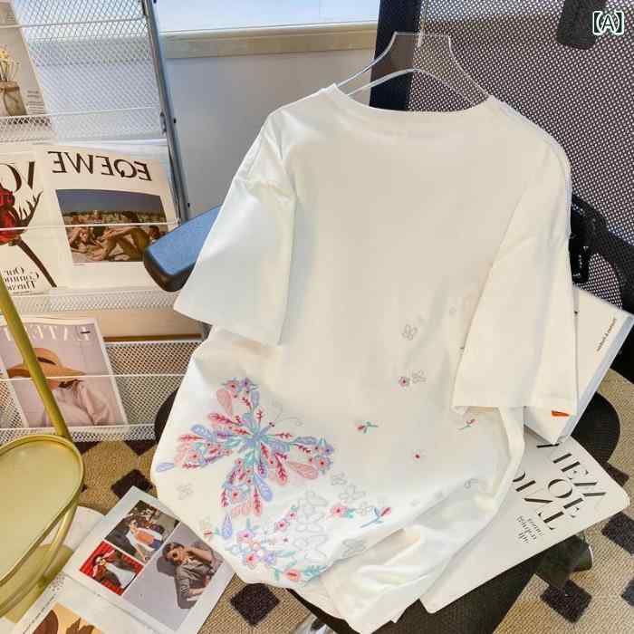 bloomelierのTシャツ メンズ レディース 半袖 クルーネック 刺しゅう コットン ゆったり 吸汗速乾 通気性 春夏 カジュアル ペアルック お揃い コーデ ルームウェア トップス｜アングル2