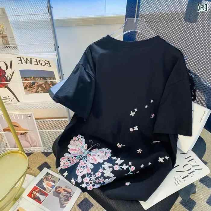bloomelierのTシャツ メンズ レディース 半袖 クルーネック 刺しゅう コットン ゆったり 吸汗速乾 通気性 春夏 カジュアル ペアルック お揃い コーデ ルームウェア トップス｜アングル3