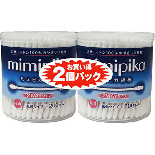 コットン・ラボ ミミピカ綿棒 2WAYタイプ 200本入×2個パック 商品説明 『コットン・ラボ ミミピカ綿棒 2WAYタイプ 200本入×2個パック 』 天然コットン100%のやさしいコットン綿棒です。スパイラル型と涙型の2WAY綿球、紙軸タイプの綿棒です。天然抗菌剤キトサンが雑菌の繁殖を抑え、衛生的にお使いいただけます。200本入×2個パック。 原材料など 商品名 コットン・ラボ ミミピカ綿棒 2WAYタイプ 200本入×2個パック 原材料 キトサン 内容量 200本×2個 原産国 中国 販売者 コットン・ラボ ご使用方法 耳垢やお風呂・プール上がり、アイメイク、細かい部分掃除などにご使用ください。片面がスパイラル形状のため、多用途に使用可能。 ご使用上の注意 ●用途以外には使用しないでください。●粘膜や鼓膜を傷つける恐れがありますので、耳または鼻の奥まで入れないでください。●お子様だけでのご使用はおやめください。●万一、身体に異常を感じた場合は医師にご相談ください。●本品の抗菌とは抗菌加工部位の表面での細菌の増殖を制御するものです。また、すべての細菌の増殖を制御するものではありません。 お問い合わせ先 コットン・ラボ株式会社 お客様相談室TEL：0893-25-5141受付時間/9：00-12：00・13：00-17：00(土・日・祝日を除く) 広告文責 株式会社プログレシブクルー072-265-0007 区分 その他日用品コットン・ラボ ミミピカ綿棒 2WAYタイプ 200本入×2個パック ×60個セット　1ケース分