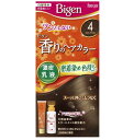 ビゲン 香りのヘアカラー 乳液 4 ライトブラウン 商品説明 『ビゲン 香りのヘアカラー 乳液 4 ライトブラウン』 ◆密着して染める。濃密乳液が生え際にくいつきとどまる ◆色持ち成分配合。染料の流出を抑え、日にちが経っても髪色キレイ！ ◆ツンとしない、ほのかなアロマの香り ◆天然由来のトリートメント成分配合 ビゲン 香りのヘアカラー 乳液 4 ライトブラウン　詳細 原材料など 商品名 ビゲン 香りのヘアカラー 乳液 4 ライトブラウン 原材料もしくは全成分 ★1剤 有効成分・・・5‐アミノオルトクレゾール、パラアミノフェノール、メタアミノフェノール、硫酸トルエン‐2.5‐ジアミン、レゾルシン その他の成分・・・HEDTA・3Na液、PEG‐8、POEオレイルエーテル、POEステアリルエーテル、POEセチルエーテル、POE(2)ラウリルエーテル、POE(21)ラウリルエーテル、アスコルビン酸、イソプロパノール、オクチルドデカノール、オリブ油、強アンモニア水、高重合ジメチコン‐1、水酸化Na、ステアリルアルコール、セタノール、タウリン、ツバキ油、テアニン、パラベン、ヒアルロン酸Na‐2、ヒドロキシエチルセルロース、ベヘントリモニウムクロリド、ポリ塩化ジメチルメチレンピペリジニウム液、無水亜硫酸Na、モノエタノールアミン、ヤシ油、ワセリン、黄203、香料 ★2剤 有効成分・・・過酸化水素水 その他の成分・・・DPG、PG、POE還元ラノリン、POEセチルエーテル、吸着精製ラノリン、ステアルトリモニウムクロリド、セタノール、ヒドロキシエタンジホスホン酸4Na液、ヒドロキシエタンジホスホン酸液、フェノキシエタノール、ラノリン 内容量 1セット 販売者 ホーユー ご使用方法 (1)混合乳液をつくります。 1剤の全量を2剤に加え白キャップをしめ、上下に30回ほど強く振ります。そのまま放置せず、ただちにクシ型ノズルにつけかえてください。 (2)乳液をぬります。 とかすような感じで乾いた髪全体に混合乳液をぬります。15分放置 (3)洗い流します。 よくすすぎ、シャンプー・リンスで仕上げます。 セット詳細 1剤・・・40g 2剤・・・60mL ご使用上の注意 ★必ずご購入前・ご使用前にお読みください。 ・ご使用の際は必ず使用説明書をよく読んで正しくお使いください。 ・ヘアカラーはまれに重いアレルギー反応をおこすことがあります。 ・次の方は使用しないでください。 (1)今までに本品に限らずヘアカラーでかぶれたことのある方 (2)今までに染毛中または直後に気分の悪くなったことのある方 (3)頭皮あるいは皮膚が過敏な状態になっている方(病中、病後の回復期、生理時、妊娠中等) (4)頭、顔、首筋にはれもの、傷、皮膚病がある方 ・ご使用の際には使用説明書にしたがい、毎回必ず染毛の48時間前に皮膚アレルギー試験(パッチテスト)をしてください。 ・薬剤や洗髪時の洗い液が目に入らないようにしてください。 ・眉毛、まつ毛には使用しないでください。 ・幼小児の手の届かない所に保管してください。 ・高温や直射日光を避けて保管してください。 ・幼小児には使用しないでください。 広告文責 株式会社プログレシブクルー072-265-0007 区分 日用品ビゲン 香りのヘアカラー 乳液 4 ライトブラウン