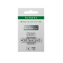 シック クアトロ4 チタニウム替刃 8個入 商品説明 『シック クアトロ4 チタニウム替刃 8個入』 セーフティーワイヤー付きチタンコート4枚刃。 ホホバオイルアロエビタミンE配合のスムーザーが、刃のすべりを滑らかにし、剃り心地を快適に。 大型ガードバーが肌をのばし、ヒゲを剃りやすい状態にします。 キワを整えるデザインカッター付。 ※本体は付属しておりません。 【シック クアトロ4 チタニウム替刃 8個入　詳細】 原材料など 商品名 シック クアトロ4 チタニウム替刃 8個入 内容量 8個入 原産国 ドイツ 販売者 シック ご使用方法 ●替刃交換時にケガをしないようご注意ください。 (1)使用済み替刃をケースの空いている箇所に納め、ヘッドのボタンを前方へ押し出してはずします。(ケースに空きがない場合は、ご注意の上、使用済み替刃を破棄してください。) (2)新しい替刃とヘッドの中心を合わせ、カチッという音がするまで押し込みます。 (3)ホルダーをななめ上に押し上げて交換は完了です。 ご使用上の注意 ●カミソリは刃物です。お取り扱いにはご注意ください。 ●替刃の刃の部分には直接手を触れないでください。また、落としたり、強い衝撃を与えないでください。これらは、刃こぼれの原因となり、肌を傷めるおそれがあります。 ●カミソリを落とした場合は、替刃を交換してください。 ●小さなお子様の手の届かないところに保管してください。 広告文責 株式会社プログレシブクルー072-265-0007 区分 日用品シック クアトロ4 チタニウム替刃 8個入