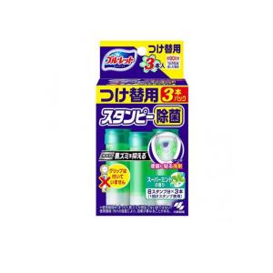 ブルーレットスタンピー 除菌効果プラス スーパーミント つけ替用3本パック 商品説明 『ブルーレットスタンピー 除菌効果プラス スーパーミント つけ替用3本パック』 流すたびに、トイレの水ぎわに薬剤が広がり、洗浄成分の働きでしっかり洗浄。 汚れ付着防止効果と、除菌成分による黒ズミ発生を抑える効果で水ぎわのきれいを保ち、お掃除が楽になります。 ●左右2箇所に貼り付けるので、薬剤成分が水ぎわに効果的にいきわたります。 ●1回に左右2箇所に貼りつけて約1週間使用できます。 (1日15回流した場合)(気温・水温・水量などにより、多少変化します。) ●流れる水は無色です。 ●製品は浄化槽及び浄化槽内のバクテリアに影響を与えません。 ●つけ替用3本パックです。 ※黒ズミの発生原因になる菌の繁殖を抑えます。ただし、すべての菌を除菌するわけではありません。使用環境・汚れの程度により、効果が異なることがあります。 【ブルーレットスタンピー 除菌効果プラス スーパーミント つけ替用3本パック　詳細】 原材料など 商品名 ブルーレットスタンピー 除菌効果プラス スーパーミント つけ替用3本パック 原材料もしくは全成分 界面活性剤(34％ ポリオキシアルキレングリコール、ポリオキシエチレンアルキルエーテル)、香料、安定化剤 内容量 28g×3本入 サイズ 75X135X60mm 原産国 日本 販売者 小林製薬　お客様相談室 0120-5884-07（芳香・消臭剤水洗トイレのお掃除用品） ご使用方法 ※本品はつけ替え用です。本体付属のグリップとご使用ください。 【使用量の目安】 1回あたりジェル2つ(約7g) (1)キャップを外す (2)切り込み部にグリップ先端の突起部分を合わせる (3)グリップを止まるまでまっすぐ差し込む ★花びらジェルの作り方 (1)グリップはまだ押さずに右に約半周カチッと止まるまで回す (2)ジェル容器先端を便器に固定する (3)ジェル容器を固定したままグリップを軽く押す (4)(1)〜(3)を繰り返し、2つ目の花びらジェルを作る ※ジェルの大きさが異なることがあります。 (5)使用後は、キャップをしっかり閉めて、保管する ご使用上の注意 ★使い終わったジェル容器の外し方 グリップをまっすぐ引き抜いて、空のジェル容器を外す。 ・1週間以上経ったジェルや小さくなったジェルは、トイレブラシで擦りトイレ用洗剤として使用ください。 ・水流の出口付近に付けると、水はねしたり薬剤が流れ落ちたりすることがあります。 ・薬剤がなくなったら、専用の「ブルーレットスタンピー除菌効果プラス・つけ替用」をお求めください。 ・つけ替用を使用する際に、グリップが必要なので、捨てないでください。 ※製造上、ジェル内に気泡が溜まりますが、品質に問題ありません。 その他の注意 ・除菌剤を配合しているので認知症の方や乳幼児の誤食防止のために、便器のふたを閉める、製品を手の届かないところに置くなど、特に注意する。 ・用途外に使用しない。 ・陶器製以外の便器(樹脂製など)には使用しない。 火気や、直射日光を避け、40度以上になるところに置かない。 使用中、水がはねたり、薬剤の固まりが残った場合は、トイレブラシで落とす。 広告文責 株式会社プログレシブクルー072-265-0007 区分 日用品ブルーレットスタンピー 除菌効果プラス スーパーミント つけ替用3本パック×10個セット