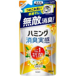 ハミング 消臭実感 オレンジ＆フラワーの香り つめかえ用 商品説明 『ハミング 消臭実感 オレンジ＆フラワーの香り つめかえ用』 ◆ニオっちゃうかも…な時も無敵消臭！ つめこみ洗い*1 部屋干し ◆アタックの消臭技術を採用！ *1お洗たくの際に洗たく物を入れすぎないようにしてください ※洗たく物量の目安は、洗たく槽の約7〜8割です ◆ニオイ戻りブロック ◆洗たく槽の防カビ*2 *2すべてのカビの増殖を抑えるわけではありません ◆花粉ブロック*3 *3静電気を防ぐ ◆洗たくジワ防ぐ ハミング 消臭実感 オレンジ＆フラワーの香り つめかえ用　詳細 原材料など 商品名 ハミング 消臭実感 オレンジ＆フラワーの香り つめかえ用 原材料もしくは全成分 成分／界面活性剤(エステル型ジアルキルアンモニウム塩)、安定化剤、香料 内容量 380ml 販売者 花王 103-8210 東京都中央区日本橋茅場町1-14-10 ご使用上の注意 ＜つめかえ方＞ ご注意 ・「ハミング消臭実感 オレンジ＆フラワーの香り」のボトルにつめかえる。 ・他の柔軟剤と混ぜない。液が濁ったり、固まって使えなくなることがある。 ・液を全量使いきってからつめかえる。 ・自動投入機能付き洗たく機のタンクを使う場合は、洗たく機の取扱説明書に従う。 ・パックを強く持つと、液が飛び出ることがあるので注意する。 ・お問い合わせの際に必要な場合があるため、このパックを保管する。 ＜使用上の注意＞ ・用途外に使わない。 ・子供の手の届く所に置かない。 ・認知症の方などの誤飲を防ぐため、置き場所に注意する。 ・原液が直接衣料にかからないようにする。 ・使用の時は、液が目に入らないように注意する。 ・柔軟仕上げ剤の投入口や、自動投入機能付き洗たく機のタンクを使う場合は、洗たく機の取扱説明書に従う。 ・高温や低温、直射日光をさけて、保管する。 原産国 日本 広告文責 株式会社プログレシブクルー072-265-0007 区分 日用品ハミング 消臭実感 オレンジ＆フラワーの香り つめかえ用　380ml×3個セット