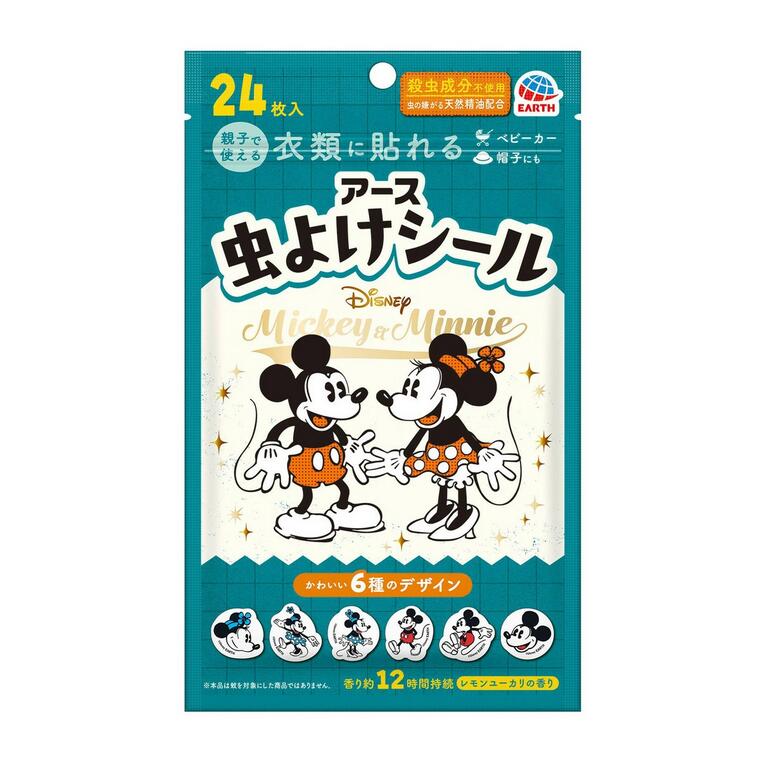 【3個セット】 アース製薬 虫よけシール 衣服に貼れる ミッキー＆ミニー(24枚入)×3個セット【正規品】