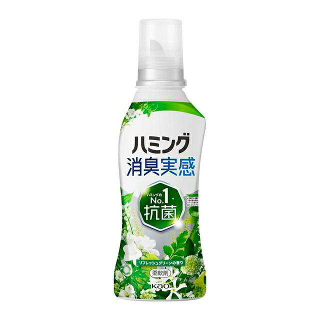 花王 ハミング 消臭実感 リフレッシュグリーン 商品説明 『花王 ハミング 消臭実感 リフレッシュグリーン』 ◆ニオってない ◆生乾き臭 ◆汗臭 ◆部屋干し臭 ◆加齢臭 ◆洗たく槽の防カビ※1 ◆花粉ブロック※2 ◆洗たくジワを防ぐ ※1すべてのカビの増殖を抑えるわけではありません ※2静電気を防ぐ ◆ハミング内No.1※抗菌 ※抗菌できる菌が複数あること ◆一部の菌は数回の洗たくで抗菌 ◆すべての菌の増殖を抑えるわけではありません 花王 ハミング 消臭実感 リフレッシュグリーン　詳細 原材料など 商品名 花王 ハミング 消臭実感 リフレッシュグリーン 原材料もしくは全成分 界面活性剤(エステル型ジアルキルアンモニウム塩)、安定化剤、香料 内容量 510g 販売者 花王 ご使用方法 ★全自動・ドラム式の場合 ・柔軟仕上げ剤の投入口に本品を入れ、洗たくします。 ★二槽式・洗いおけの場合 ・すすぎの水がきれいになったら本品を入れ、3分まわすか、ひたした後、脱水します。 ご使用上の注意 ★使用上の注意 ・用途外に使わない。 ・子供の手の届く所に置かない。 ・認知症の方などの誤飲を防ぐため、置き場所に注意する。 ・原液が直接衣料にかからないようにする。 ・使用の時は、液が目に入らないように注意する。 ・柔軟仕上げ剤の投入口や、自動投入機能付き洗たく機のタンクを使う場合は、洗たく機の取扱説明書に従う。 ・高温や低温、直射日光をさけて、保管する。 原産国 日本 広告文責 株式会社プログレシブクルー072-265-0007 区分 日用品花王 ハミング 消臭実感 リフレッシュグリーン　510g