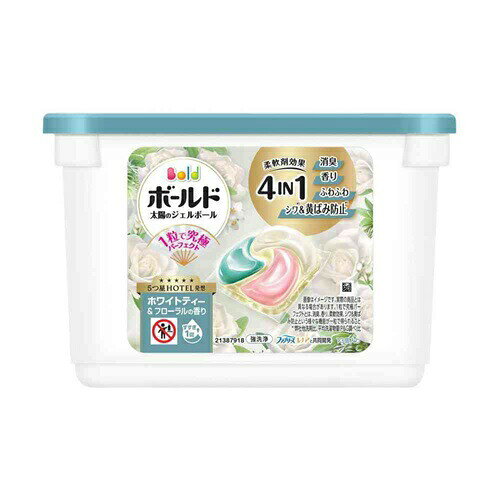 P&G ボールド ジェルボール4D ホワイトティー＆フローラル 商品説明 『P&G ボールド ジェルボール4D ホワイトティー＆フローラル』 ◆部屋干しでも天日干し級の爽やかさ！ ◆ファブリーズ レノアと共同開発 ◆1粒で究極パーフェクト柔軟剤効果 ◆4 in 1強洗浄 洗い上がり輝く白さシワ※1 ＆黄ばみ防止※1 ◆アイロンがけが楽に！※1 ◆ふんわり仕上げ 驚きの柔らかさ ◆香り長続き 着ている間も華やか ◆消臭成分濃縮 ◆縦型・ドラム式・すすぎ1回OK ※1 メーカー他洗剤比、平均洗濯物量(P＆G調べ)比 ◆洗濯洗剤 【P&G ボールド ジェルボール4D ホワイトティー＆フローラル　詳細】 原材料など 商品名 P&G ボールド ジェルボール4D ホワイトティー＆フローラル 原材料もしくは全成分 界面活性剤（68%：直鎖アルキルベンゼンスルホン酸塩、純せっけん分（脂肪酸塩）、アルキルエーテル硫酸エステル塩、ポリオキシエチレンアルキルエーテル）、安定化剤（グリセリン、プロピレングリコール）、香料、分散剤、金属封鎖剤、洗浄助剤、酵素、柔軟成分、蛍光増白剤 内容量 13個入 原産国 日本 販売者 P&G ご使用方法 使用方法：十分な効果のため、以下の方法で使用してください。ジェルボールをそのまま洗濯槽の底に入れる。洗濯物を後から入れてスタート。 洗剤投入口には入れない(製品がつまり、水があふれる恐れがあります。) 洗濯機表示：洗濯水量(L) ／ ドラム式表示(杯) 30L-65L／0.4-0.8杯 1粒。 より消臭・香り長続きしてほしいときあるいは55L以上／0.7杯以上 2粒がオススメ！ ご使用上の注意 ●これは食べ物ではありません。 ●子供やペットの手の届く所に置かない。 ●口に入れたり、飲み込んだりしない。 ●認知症の方などの誤飲を防ぐため、置き場所に注意する。 ●用途以外に使わない。 ●下洗いや手洗い用におすすめしません。 ●製品を強く押したり、長時間触らない。 ●製品が破れて原液が洗濯機のフタについたときは、布ですぐふき取る。 ●この容器を他の用途に使用しない。 ●万一飲み込んだ場合は、吐かせず、水を飲ませるなどの処置をして、医師に相談する。 ●目に入った場合は、こすらずすぐ水で充分に洗い流して、医師に相談する。 ●万一製品が皮膚や衣類に残った場合は、皮膚は水でよく洗い、衣類はぬるま湯にしばらくつけ置きしもみ洗いをしてください。 広告文責 株式会社プログレシブクルー072-265-0007 区分 日用品P&G ボールド ジェルボール4D ホワイトティー＆フローラル　13個入×6個セット　1ケース分