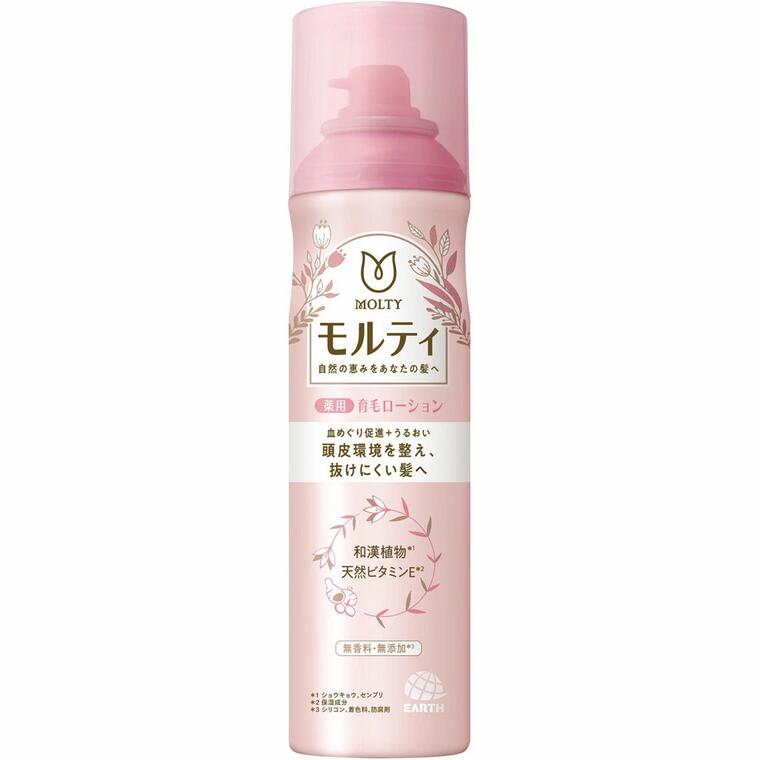 モルティ 薬用育毛ローション 商品説明 『モルティ 薬用育毛ローション』 ◆ 女性ひとりひとりの髪・頭皮悩みをサポート ◆ 抜け毛が気になる方に ◆ 2つの生薬有効成分とビタミン誘導体で血行促進 ◆ 髪に必要な栄養を届け、抜け毛を防ぎ、つや感のある髪へ ◆ 女性向け ◆ 液だれせず、頭皮に密着浸透*、スーッと爽やかな使い心地 ◆ パールエキス、天然ビタミンE、ゴールデンホホバオイル配合** ◆ 無添加*** *角層まで **保湿成分 ***シリコン、香料、着色料、防腐剤 モルティ 薬用育毛ローション　詳細 原材料など 商品名 モルティ 薬用育毛ローション 原材料もしくは全成分 (有効成分)ショウキョウエキス、センブリエキス、D-パントテニルアルコール (その他の成分)DME、無水エタノール、パールカルクエキス、天然ビタミンE、ホホバ油、メントール、POE硬化ヒマシ油、BG、エタノール、DIPA、エデト酸塩、粘度調整剤 内容量 180g 販売者 バスクリン 販売名モルティ育毛ローションJ-a 効能 効果 脱毛の予防、病後・産後の脱毛、育毛、ふけ、かゆみ、発毛促進、毛生促進、養毛、薄毛 ご使用方法 ・よく振ってからノズルの向きを確かめ、缶の頭部を上向きにして頭皮に適量をスプレーし、マッサージしてください。 ・洗髪後(タオルドライ後)やスタイリング前など1日2回程度、毎日継続して使用することをおすすめします。 ご使用上の注意 ・傷、湿しん等異常のある部位には、使用しない。 ・頭皮に異常が生じていないかよく注意して使用する。使用中、赤み・はれ・かゆみ・刺激・色抜け(白斑等)や黒ずみ等の異常が現れた場合、日光が当たって同じような異常が現れた場合は使用を中止し、皮フ科医へ相談する。使用を続けると症状が悪化することがある。 ・目に入らないよう注意し、目に入った場合は、こすらず、すぐに水又はぬるま湯で充分に洗い流す。 ・まぶたの周囲、粘膜等に噴射しない。 ・同じ箇所に連続して3秒以上噴射しない。 ・乳幼児の手の届く所に置かない。 ・下向きで使うと、ガスだけが出て最後まで使用できない。 (その他の注意事項) ガス抜きキャップ付き〈ガス抜きの注意事項と方法〉 ・中身を使い切ってから、火気のない屋外で行う。 ・本品のキャップ以外は使用しない。 (1)スプレーボタンを取りはずす。 (2)缶を逆さにして、キャップの中央の穴にノズルを強く押し込む。 (3)噴射音が完全に消えてから、市町村等で定められた方法により廃棄する。 火気と高温に注意 ・高圧ガスを使用した可燃性の製品であり、危険なため、下記の注意を守ること。 (1)炎や火気の近くで使用しないこと。 (2)火気を使用している室内で大量に使用しないこと。 (3)高温にすると破裂の危険があるため、直射日光の当たる所やストーブ、ファンヒーターの近くなど温度が40度以上となる所に置かないこと。 (4)火の中に入れないこと。 (5)使い切って捨てること。 ・高圧ガス：DME 原産国 日本 広告文責 株式会社プログレシブクルー072-265-0007 区分 医薬部外品モルティ 薬用育毛ローション(180g)