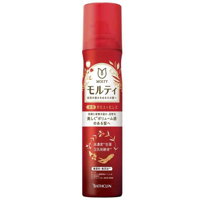 モルティ 薬用育毛エッセンス 商品説明 『モルティ 薬用育毛エッセンス』 ◆女性ひとりひとりの髪・頭皮悩みをサポート ◆薄毛・ハリコシ感のなさが気になる方に ◆3つの生薬有効成分とビタミン誘導体で血行促進 ◆毛根を活性化させ、抜け毛・薄毛を予防し、髪の根元からハリコシ感のある髪へ ◆女性向け ◆ 液だれせず、頭皮に密着浸透*、スーッと爽やかな使い心地 ◆「豆乳発酵液＆加水分解黒豆エキス」のW大豆エキス**を配合 ◆ 無添加*** *角層まで **保湿成分 ***オイル、シリコン、香料、着色料、防腐剤 モルティ 薬用育毛エッセンス　詳細 原材料など 商品名 モルティ 薬用育毛エッセンス 原材料もしくは全成分 (有効成分)ショウキョウエキス、センブリエキス、ニンジンエキス、D-パントテニルアルコール (その他の成分)DME、無水エタノール、豆乳発酵液、加水分解黒豆エキス、メントール、BG、エタノール、DIPA、エデト酸塩、粘度調整剤 内容量 130g 販売者 バスクリン 販売名モルティ育毛エッセンスG-a 効能 効果 薄毛、発毛促進、毛生促進、育毛、養毛、脱毛の予防、病後・産後の脱毛、ふけ、かゆみ ご使用方法 ・よく振ってからノズルの向きを確かめ、缶の頭部を上向きにして頭皮に適量をスプレーし、マッサージしてください。 ・洗髪後(タオルドライ後)やスタイリング前など1日2回程度、毎日継続して使用することをおすすめします。 ご使用上の注意 ・傷、湿しん等異常のある部位には、使用しない。 ・頭皮に異常が生じていないかよく注意して使用する。使用中、赤み・はれ・かゆみ・刺激・色抜け(白斑等)や黒ずみ等の異常が現れた場合、日光が当たって同じような異常が現れた場合は使用を中止し、皮フ科医へ相談する。使用を続けると症状が悪化することがある。 ・目に入らないよう注意し、目に入った場合は、こすらず、すぐに水又はぬるま湯で充分に洗い流す。 ・まぶたの周囲、粘膜等に噴射しない。 ・同じ箇所に連続して3秒以上噴射しない。 ・乳幼児の手の届く所に置かない。 ・下向きで使うと、ガスだけが出て最後まで使用できない。 (その他の注意事項) ガス抜きキャップ付き〈ガス抜きの注意事項と方法〉 ・中身を使い切ってから、火気のない屋外で行う。 ・本品のキャップ以外は使用しない。 (1)スプレーボタンを取りはずす。 (2)缶を逆さにして、キャップの中央の穴にノズルを強く押し込む。 (3)噴射音が完全に消えてから、市町村等で定められた方法により廃棄する。 火気と高温に注意 ・高圧ガスを使用した可燃性の製品であり、危険なため、下記の注意を守ること。 (1)炎や火気の近くで使用しないこと。 (2)火気を使用している室内で大量に使用しないこと。 (3)高温にすると破裂の危険があるため、直射日光の当たる所やストーブ、ファンヒーターの近くなど温度が40度以上となる所に置かないこと。 (4)火の中に入れないこと。 (5)使い切って捨てること。 ・高圧ガス：DME 原産国 日本 広告文責 株式会社プログレシブクルー072-265-0007 区分 医薬部外品モルティ 薬用育毛エッセンス(130g)