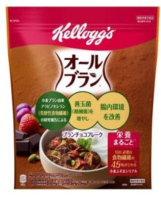 ケロッグ　オールブラン ブランチョコフレーク 商品説明 『ケロッグ　オールブラン ブランチョコフレーク』 ◆食物繊維たっぷりの小麦ブランシリアル。 ◆チョコ味のフレークに、チョコレートキューブ、フルーツ、さらに発酵性食物繊維を豊富に含むファーバースティックをプラス。 ◆発酵性食物繊維※1(※1 小麦ブラン由来アラビノキシラン)が、腸内環境を整えるのに役立ちます。 ◆1食(60g)で1日に必要な食物繊維の45％※2がとれます。 ※1 機能性表示食品：K668 機能性関与成分：小麦ブラン由来アラビノキシラン2.1g／60gあたり ※2 日本人の食事摂取基準(2025年版)目標量(女性15〜74歳)を1日分として ケロッグ　オールブラン ブランチョコフレーク　詳細 原材料など 商品名 ケロッグ　オールブラン ブランチョコフレーク 原材料もしくは全成分 精米(アメリカ、タイ)、全粒小麦、砂糖、小麦ブラン、ファイバースティック(小麦ブラン、砂糖、麦芽エキス、食塩)、チョコレート(乳成分を含む)、ぶどう糖果糖液糖、レーズン加工品(レーズン、植物油脂)、水溶性食物繊維、ココアパウダー、食塩、かぼちゃの種、チョコレート加工品(チョコレート(乳成分を含む)、植物油脂、乳糖、還元水あめ、ココアバター、ココアパウダー、脱脂濃縮乳)、麦芽エキス、イチゴ加工品(イチゴ、植物油脂)／香料、グリセリン、ビタミンC、乳化剤(大豆を含む)、鉄、ナイアシン、増粘剤(キサンタンガム)、ビタミンB2、酸化防止剤(ビタミンE)、ビタミンB1、ビタミンA、ビタミンD 保存方法 高温多湿の場所をさけて保存してください。 内容量 230g 販売者 日本ケロッグ 保健機能食品表示 届出表示：本品には小麦ブラン由来アラビノキシランが含まれます。小麦ブラン由来アラビノキシランは、発酵性の食物繊維で、善玉菌とよばれる腸内の酪酸菌を増やし、酪酸を増加させることにより、腸内環境を改善することが報告されています。また、小麦ブラン由来アラビノキシランはお腹の調子を整え便通を改善することが報告されています。 1日あたりの摂取目安量 60g ご使用方法 ★一日当たりの摂取目安量：60g ・そのまま、または、牛乳、ヨーグルト、豆乳などをかけてお召し上がりください。 ・一日当たりの摂取目安量をお守りください。 品名・名称 朝食シリアル アレルギー物質 小麦、乳、大豆 ご使用上の注意 ・本品は、特定保健用食品と異なり、機能性及び安全性について国による評価を受けたものではありません。届け出られた科学的根拠等の情報は消費者庁のウェブサイトで確認できます。 ・食べ過ぎにより、一過性におなかがゆるくなることがあります。本品は多量摂取により疾病が治癒したり、より健康が増進するものではありません。一日当たりの摂取目安量をお守りください。 ・医薬品ではありません。 ・本品は、疾病に罹患している者、未成年者、妊産婦(妊娠を計画している者を含む。)及び授乳婦を対象に開発された食品ではありません。 ・疾病に罹患している者は医師に、医薬品を服用している者は医師、薬剤師に摂取について相談してください。 ・体調に異変を感じた際は、速やかに摂取を中止し、医師に相談してください。 ・開封後はチャックを閉め、湿気をさけて保管の上、お早めにお召し上がりください。 原産国 日本 広告文責 株式会社プログレシブクルー072-265-0007 区分 機能性表示食品(K668)ケロッグ　オールブラン ブランチョコフレーク(230g)×20個セット