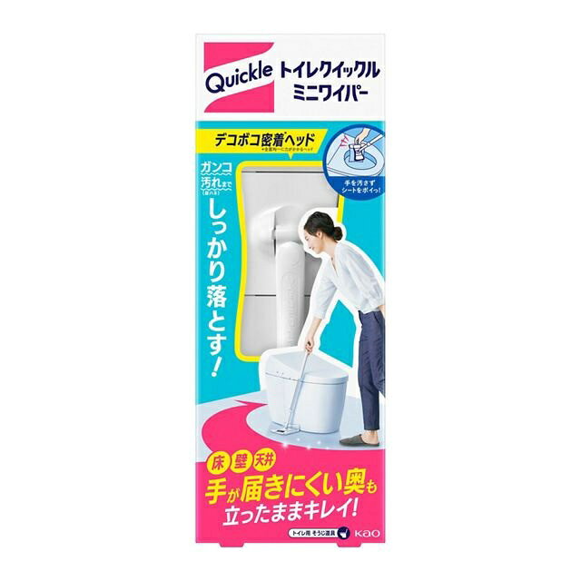 クイックル ミニワイパー トイレ床掃除用 商品説明 『クイックル ミニワイパー トイレ床掃除用』 ◆「クイックルミニワイパー」はトイレクイックルを半裁して使うトイレ床のおそうじにおすすめのミニワイパーです。 ◆狭くて届きにくいトイレの床奥やおそうじしにくい便器のキワまで、ひざをつかずにラクラクきれい。 ◆ヘッドはクイックルワイパーの1／2サイズ、柄の長さは2／3のコンパクト設計。 ◆滑らせるだけの軽い力で汚れを捕集でき、着脱も簡単で、汚れたシートに触らずに捨てられます。 クイックル ミニワイパー トイレ床掃除用　詳細 原材料など 商品名 クイックル ミニワイパー トイレ床掃除用 原材料もしくは全成分 ★トイレクイックル ニオイ予防プラス／界面活性剤(アルキルアミンオキシド)、グリコールエーテル、安定化剤、除菌剤 原材料もしくは全成分 ★ワイパー ・ パイプ(柄)：アルミニウム、ポリカーボネート、ポリアセタール ・グリップ：ポリプロピレン、スチレン系エラストマー、ポリアセタール、ポリカーボネート ・ヘッドプレート部：ABS樹脂、ポリカーボネート、ポリエチレン、ポリアセタール、ポリプロピレン、ネオジム磁石 ・クッション部：スチレン系エラストマー ★トイレクイックル ニオイ予防プラス ・シート：パルプ 内容量 1本 販売者 花王 ご使用方法 ・適合シート：トイレクイックルシートを半分に切ってお使いください。 セット詳細 ・クイックルミニワイパー本体、グリップ*1本、パイプ(柄)*1本、ヘッド*1個 ・トイレクイックルニオイ予防プラスシトラスミントの香り*1枚 ご使用上の注意 ★使用上の注意 ・用途外に使わない。便器内の掃除には使わない。 ・パイプ(柄)を落とすと破損することがある。 ・力をかけすぎると、破損することがある。 ・グリップやパイプ(柄)を外す場合は、グリップやパイプにあるボタンをしっかり押したまま引き抜く。(押す力が弱いと、接続部分が壊れることがある。) ・ストッパーを開くとき、開きすぎたり、力をかけすぎたりすると破損することがある。 ・水に浸さない。 ・汚れた時は水ぶきし、日陰で乾かす。汚れがひどい時は中性洗剤をうすめた液でふいた後、水ぶきする。(アルカリ性や酸性の洗剤はヘッドが変質することがある。) ・シートの用途、使用上の注意等をよく読んでから使う。 ・シートを付けたまま、長時間直接床の上に置いたままにしない。 ・ヘッド部に磁石を使用している。 ・ヘッドに時計・磁気テープ・磁気カードなど磁気の影響の恐れがあるものは近づけない。 ・ペースメーカーなど電子医療機器を装着した人へヘッドを近づけない。 ・小さな子供が磁石を飲み込む可能性があるので、ヘッド部を分解しない。 ・ヘッドのクッション部、ストッパーは、長期間のご使用により劣化します。 ・いたみがひどくなった時は、お買い替えください。 ・このパッケージおよび同封の説明書は保管しておいてください。 広告文責 株式会社プログレシブクルー072-265-0007 区分 日用品クイックル ミニワイパー トイレ床掃除用×3個セット　