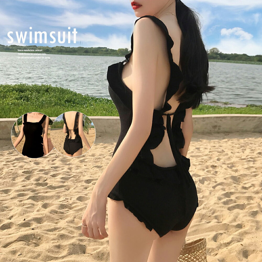 フリル モノキニ ワンピース水着 レディース 水着 レディース 背中見せ水着 リゾート オトナ女子 セクシー オールインワン水着 海水浴 可愛い 夏 海 背中開き モノキニ ピーチ 海外旅行 プール 温泉 ブラック 黒