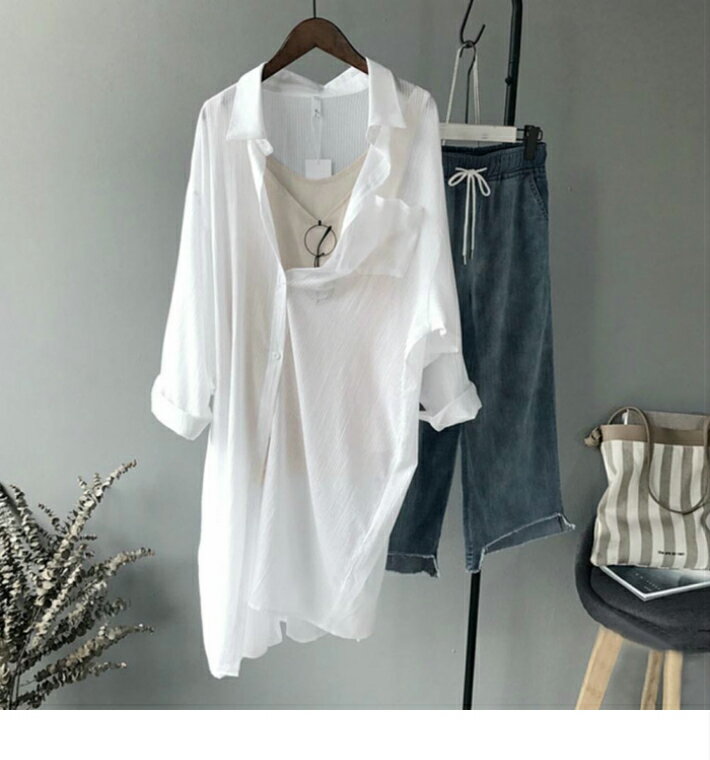 カーディガン レディース UVケア 薄手 ロングシャツ ボタン付き レディース シャツワンピース ホワイト