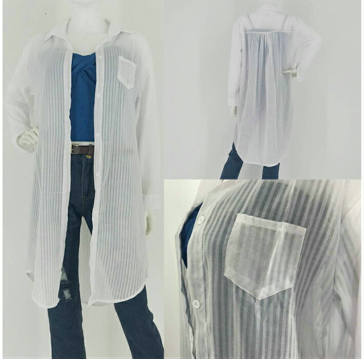 カーディガン レディース UVケア 薄手 ロングシャツ ボタン付き レディース シャツワンピース ホワイト