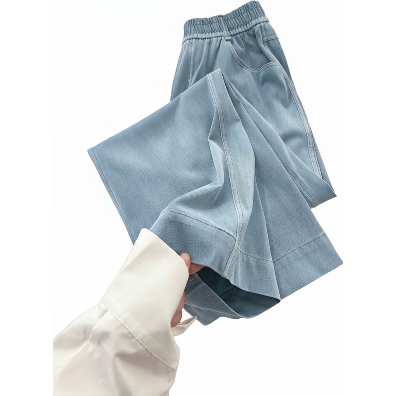 【接触冷感】 デニムパンツ レディース ワイドパンツ 夏 涼しい 薄手 ジーンズ ジーパン ウエストゴム ボトムス ズボン ロングパンツ ストレートパンツ ガウチョパンツ デニム風 体型カバー 着痩せ 細見え 脚長 美脚 ゆったり 楽ちん 柔らかい 通気性 さらさら 速乾