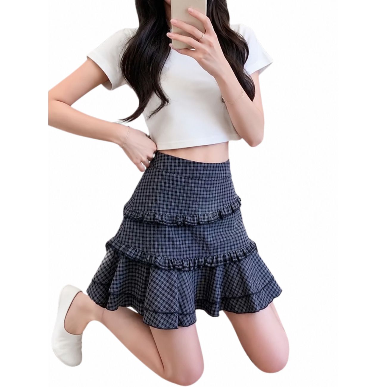 樂天商城 - 【大人可愛い】 ティアード ミニスカート ギンガムチェック レディース ハイウエスト Aライン フリル 韓国 Y2K ガーリー 膝上丈 ショート丈 スカート 体型カバー 脚長 美脚 細見え 着痩せ 地雷系 量産型 春 夏 デート チェック柄 格子柄 10代