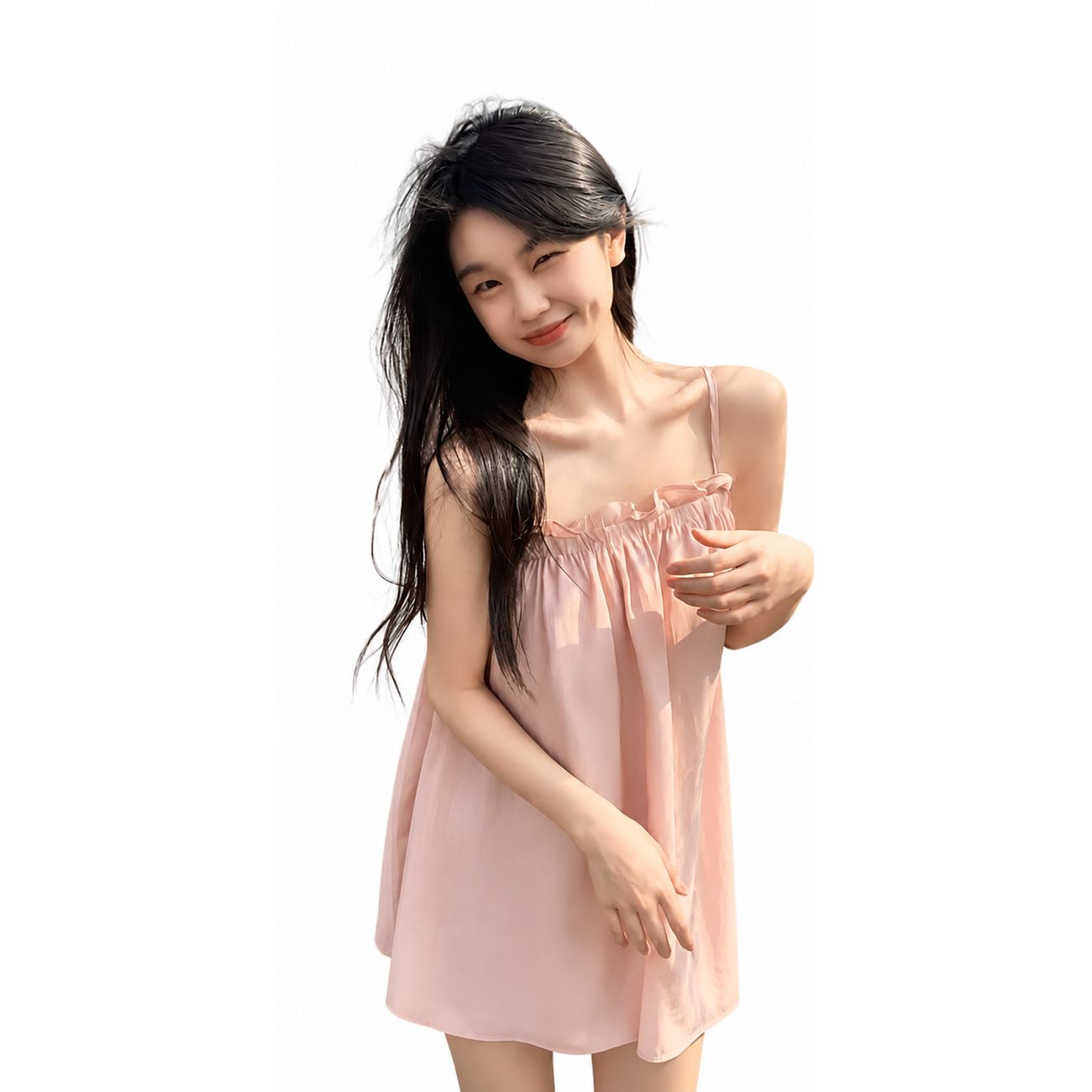 Camisoles - 【体型カバー】キャミソール チュニック レディース トップス フリル ギャザー ノースリーブ Aライン タンクトップ 袖なし インナー 重ね着 レイヤード 涼しい 接触冷感 風 薄手 柔らかい 着痩せ お腹周り 隠せる ゆったり 部屋着 ルームウェア パジャマ ナイトウェア