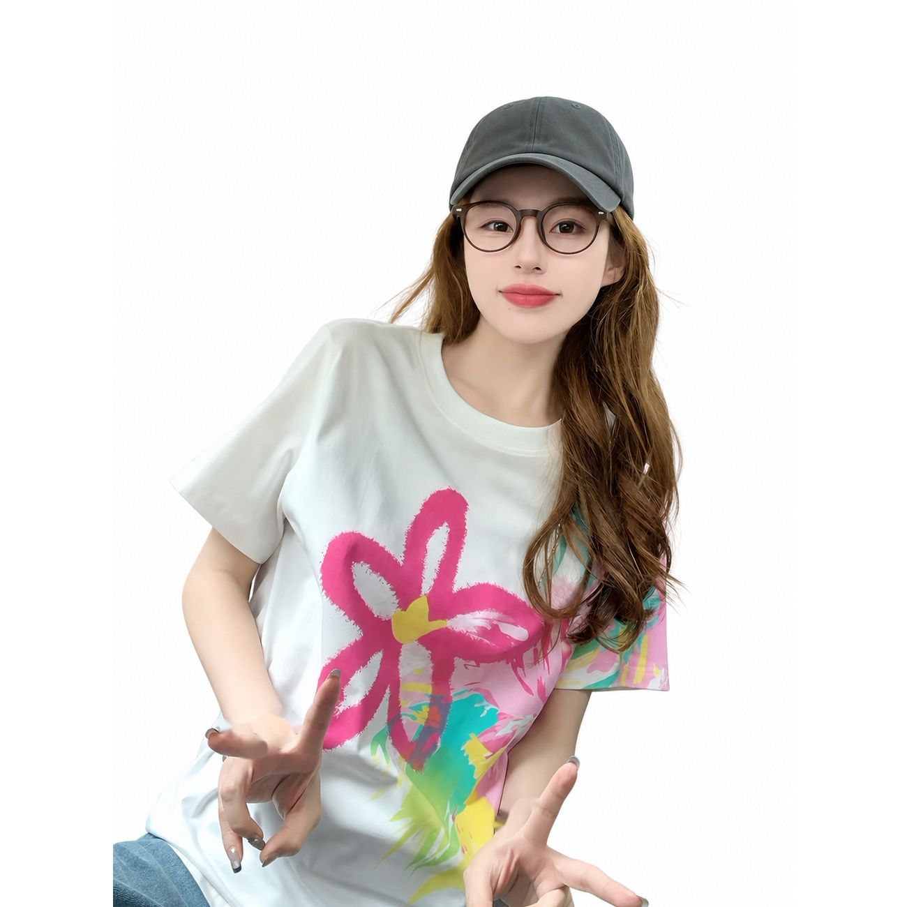 Tシャツレディース半袖花柄グラフィ...