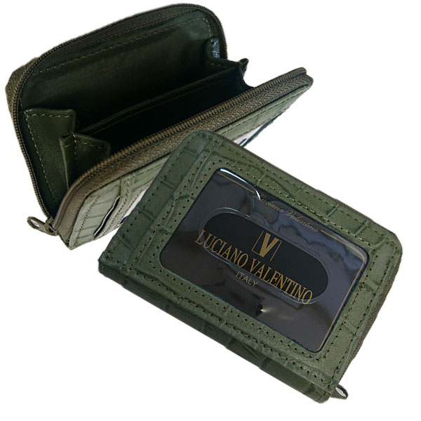 【箱無し】クロコ型押し メンズ 定番 紳士用パスケース（定期入れ）付き財布LUCIANO VALENTINO(ルチアーノ・バレンチノ) 小銭入れ グリーン [luv4008gr] クリスマス ギフト プレゼント 贈り物