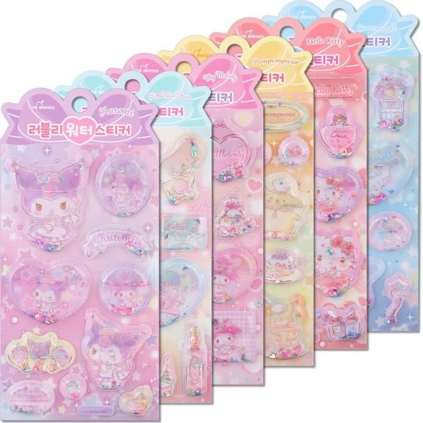 Rakuten - サンリオ　ウォーターシール　韓国限定6枚セット　水　ドロップシール　マイメロ　クロミ　ポムポムプリン　キキララ　シナモン　シナモロール　キティ　ぷくぷくシール　おしりシール