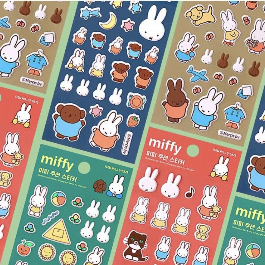 Rakuten - ミッフィー　miffy　韓国限定　4種類セット　シール　クッションシール　マシュマロシール　ぷくぷくシール　ドロップシール　おしりシール　ぷにぷにシール　ウォーターシール　可愛い　キャラクター　女の子　男の子