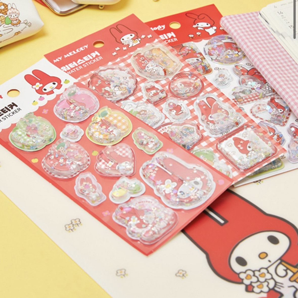 マイメロディ　韓国限定　ウォーターシール　水シール　サンリオ　ドロップシール　ぷくぷくシール　おしりシール　クロミ　ポチャッコ　シナモロール　立体　マシュマロシール　タイルシール　ぷにぷにシール blossomcotton-10000279 シール喫茶店 サンプル画像3
