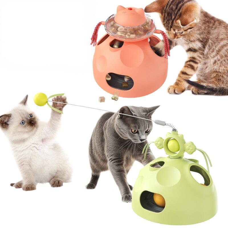 Toys - 多機能4in1 猫おもちゃ 猫じゃらし 回転ボール 知育玩具 スロー給餌器 運動不足解消 狩猟本能を刺激 一人遊び 早食い防止 おやつ収納 隠れんぼボール ペット用インタラクティブ玩具 猫用知育おもちゃ プレゼント ギフト クリスマス 誕生日