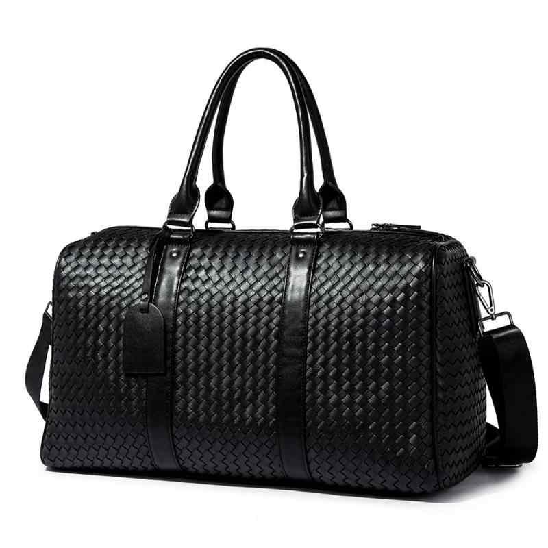 Boston Bags - ボストンバッグ 男性用 レザー 編み込み 大容量 旅行 鞄 肩掛け 黒 ボストンバッグ 無地 斜めがけ