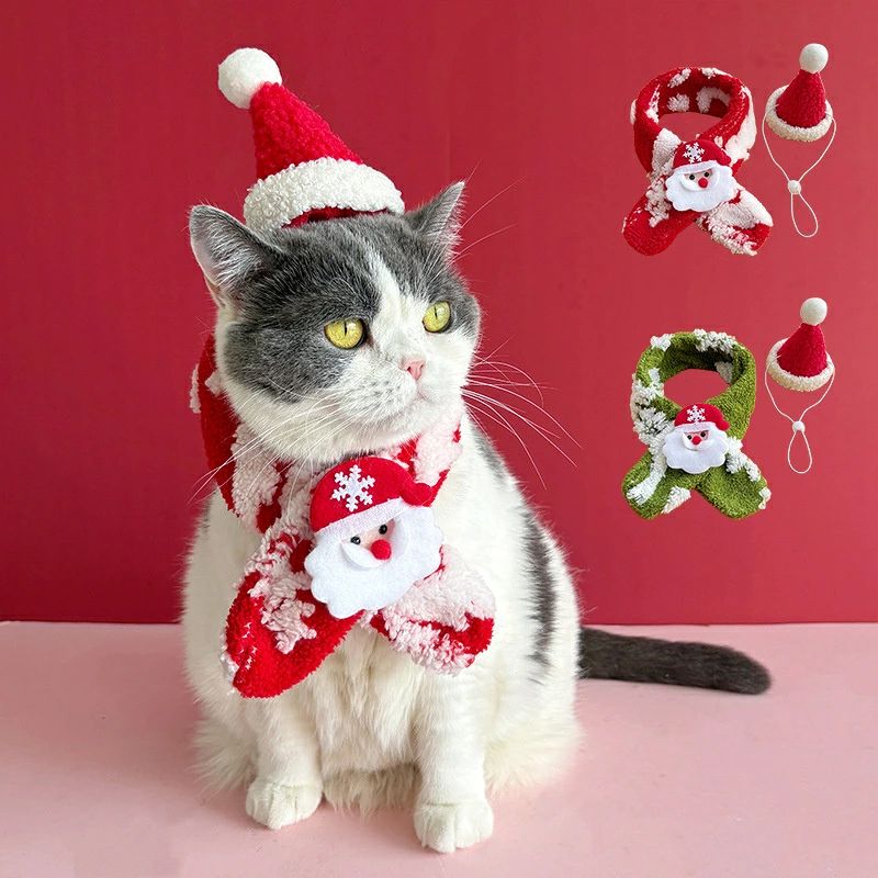 送料無料 クリスマス ペット用マフラー 帽子付き 防寒 犬猫用よだれかけ かわいい ...
