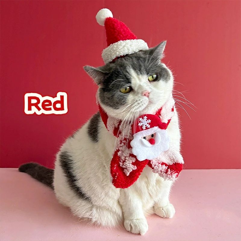 送料無料 クリスマス ペット用マフラー 帽子付き 防寒 犬猫用よだれかけ かわいい ...