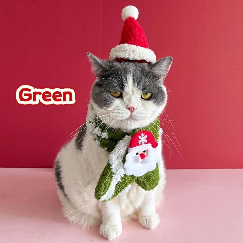 送料無料 クリスマス ペット用マフラー 帽子付き 防寒 犬猫用よだれかけ かわいい ...