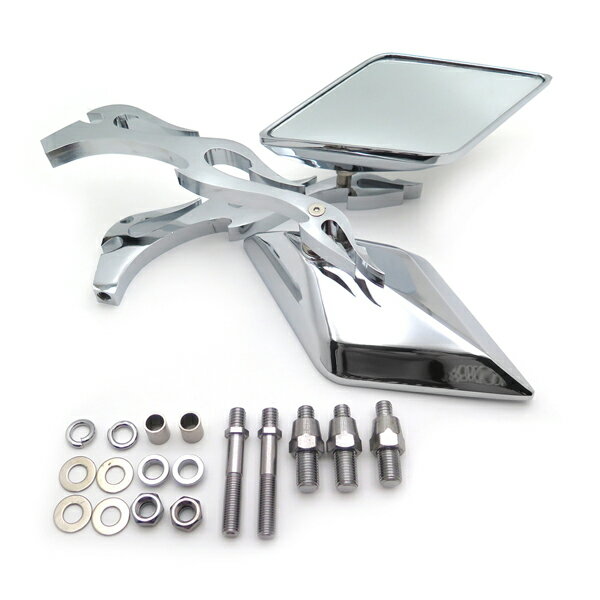 バックミラー フレイムス ダイヤモンドカット ミラー ハーレー (左右ペア) クローム ハーレー スポーツ..