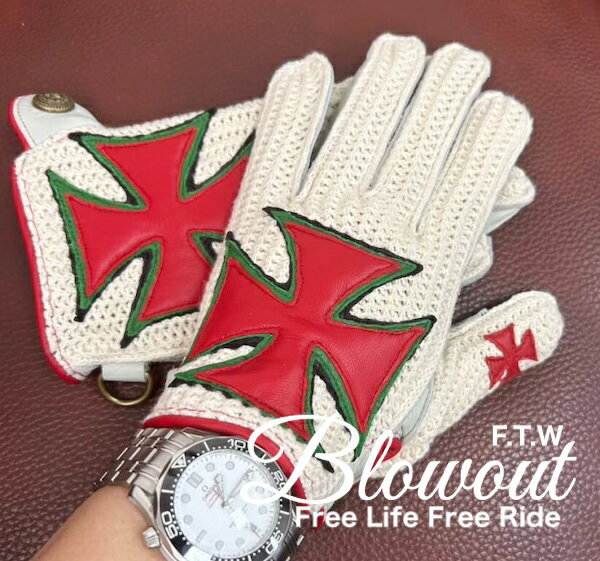 Blowout アイアンクロス レザーグローブ 本革 皮 鹿皮 ディアスキン 手袋 ハーレー バイカー チョッパー