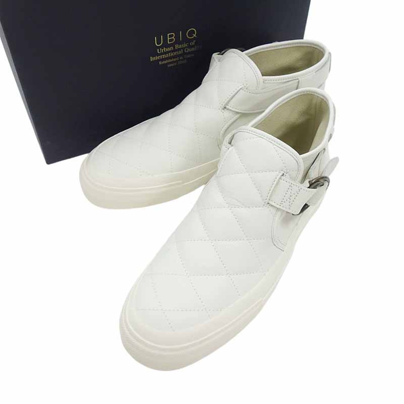 ユービック/UBIQ ストラップ ベルト リング キルティング レザー ハイカット スニーカー カラー/ホワイト サイズ メンズ26.5cmランクA 92J25【中古】